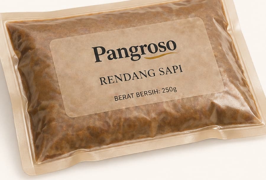Kemasan dalam (inner pack) Rendang Pangroso tanpa kemasan luar